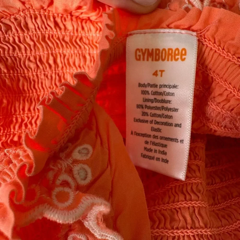 Gymboree Coral Smocked Dress Sleeveless Eyelet Ruffle Tired Girls 4T